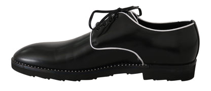 Derbies en cuir noir avec ligne blanche de Dolce & Gabbana