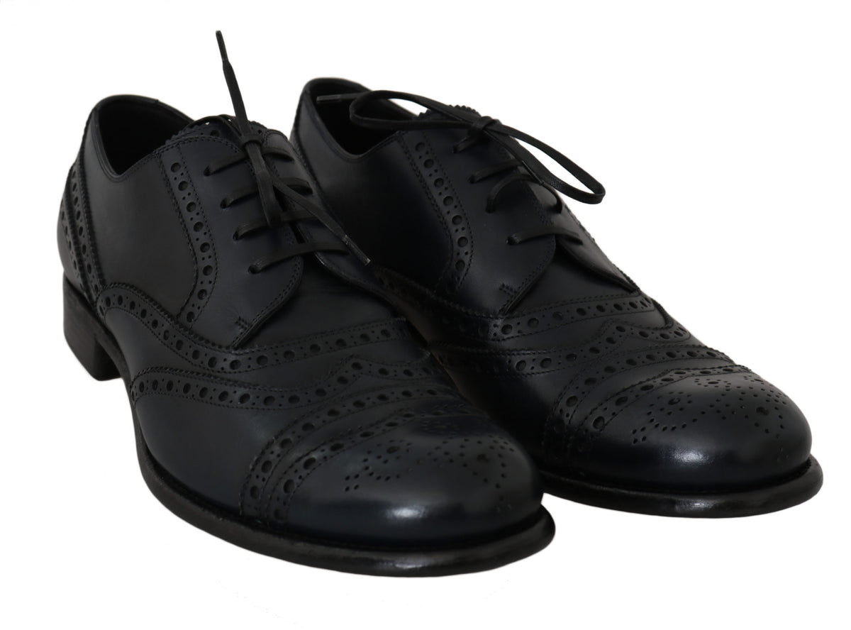 Chaussures habillées Oxford à bout en aile en cuir bleu foncé de Dolce &amp; Gabbana
