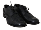 Chaussures habillées Oxford à bout en aile en cuir bleu foncé de Dolce &amp; Gabbana