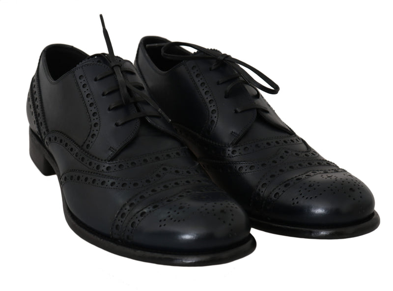 Chaussures habillées Oxford à bout en aile en cuir bleu foncé de Dolce &amp; Gabbana