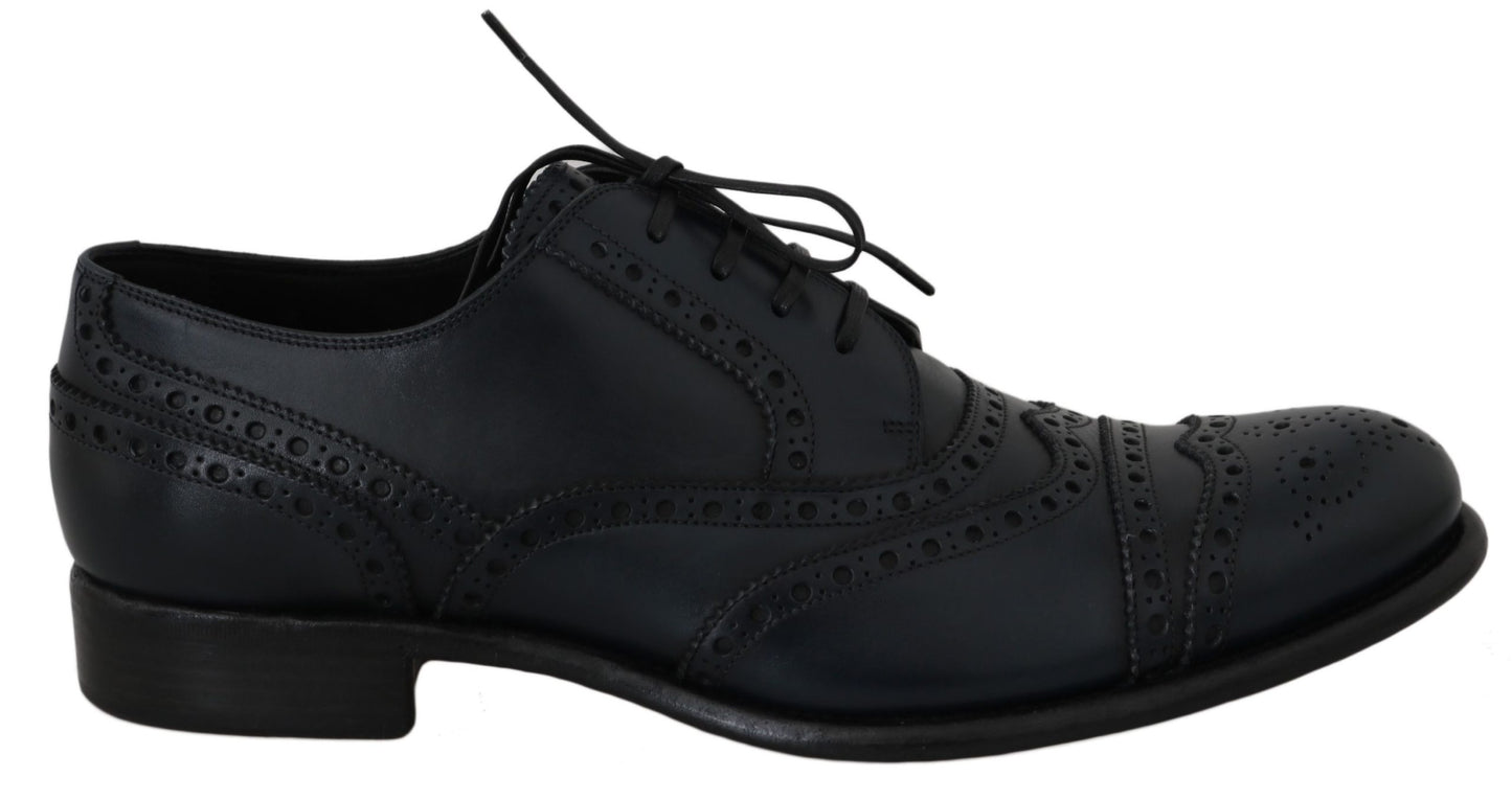 Chaussures habillées Oxford à bout en aile en cuir bleu foncé de Dolce &amp; Gabbana