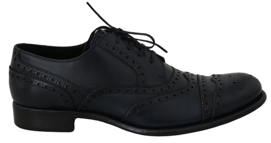 Chaussures habillées Oxford à bout en aile en cuir bleu foncé de Dolce &amp; Gabbana