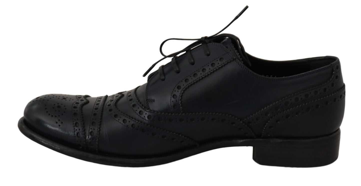 Chaussures habillées Oxford à bout en aile en cuir bleu foncé de Dolce &amp; Gabbana