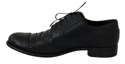 Chaussures habillées Oxford à bout en aile en cuir bleu foncé de Dolce &amp; Gabbana