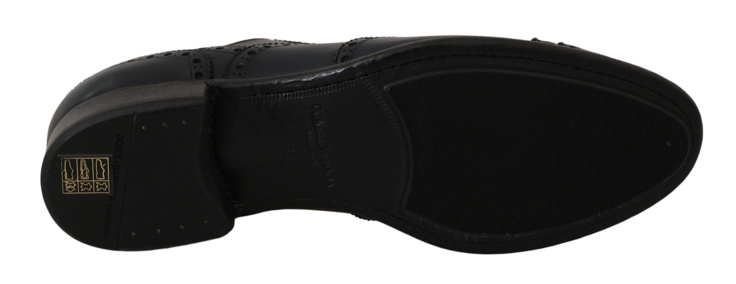 Chaussures habillées Oxford à bout en aile en cuir bleu foncé de Dolce &amp; Gabbana