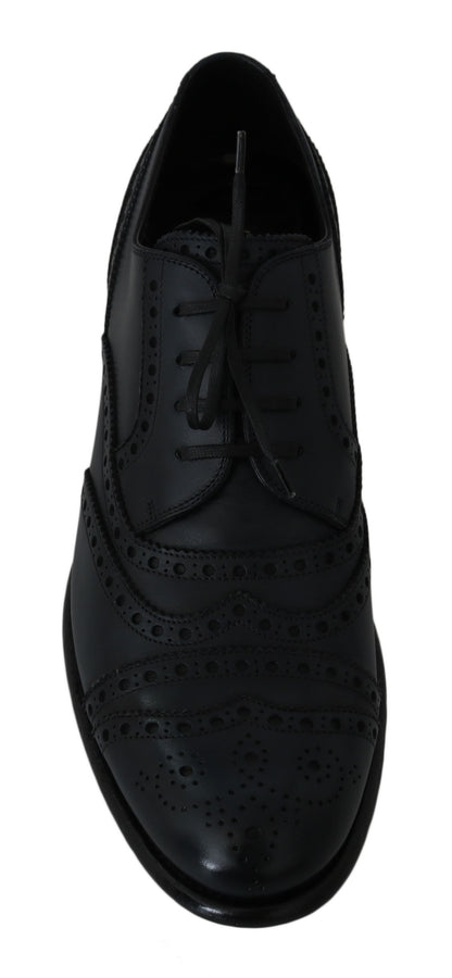 Chaussures habillées Oxford à bout en aile en cuir bleu foncé de Dolce &amp; Gabbana