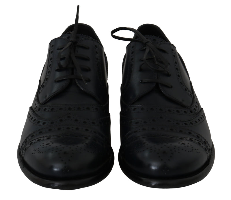 Chaussures habillées Oxford à bout en aile en cuir bleu foncé de Dolce &amp; Gabbana