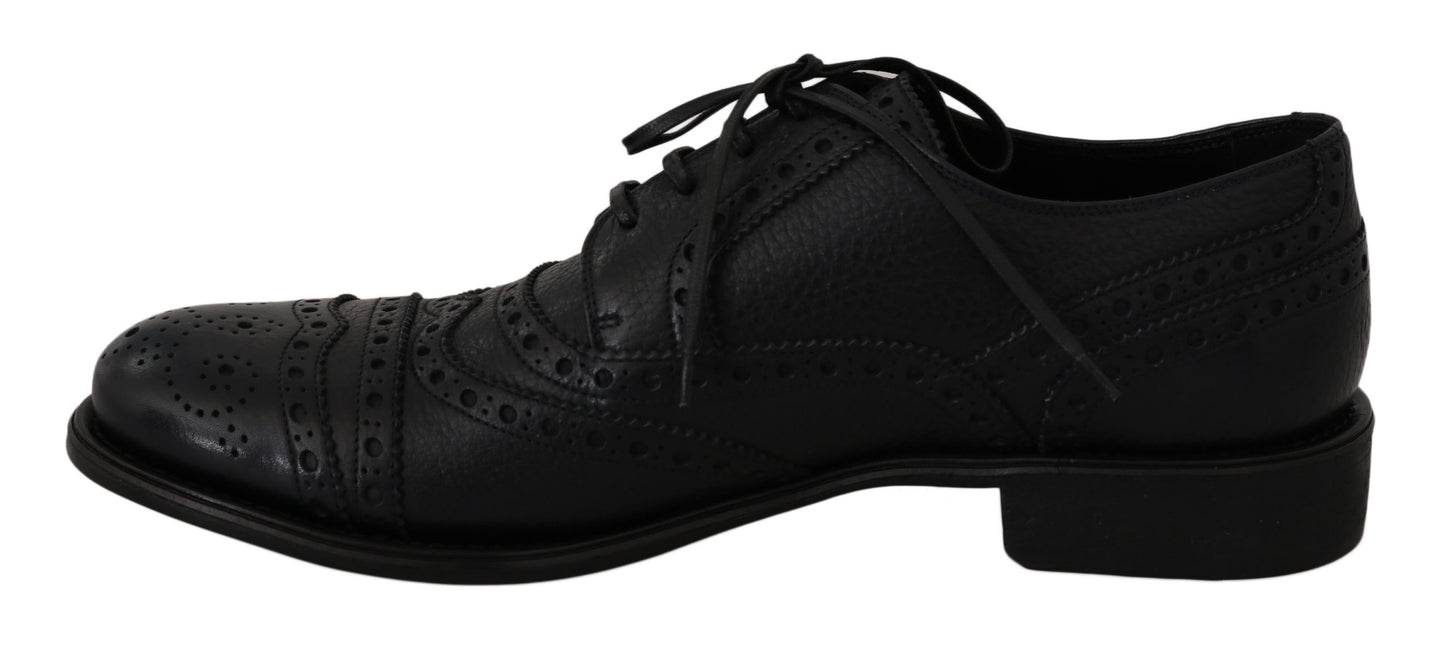 Chaussures habillées Oxford en cuir bleu à bout en aile de la marque Dolce & Gabbana