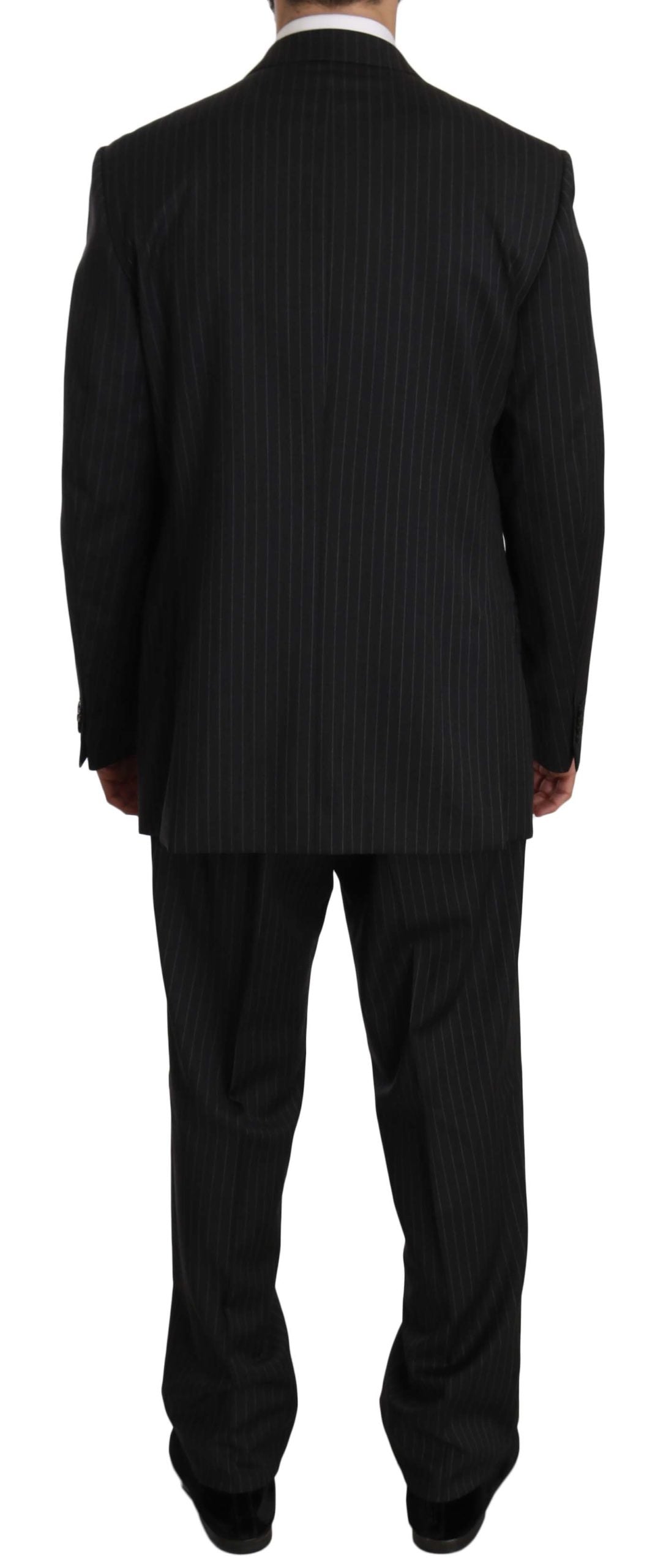 Z ZEGNA Costume noir rayé deux pièces, 3 boutons, 100% laine