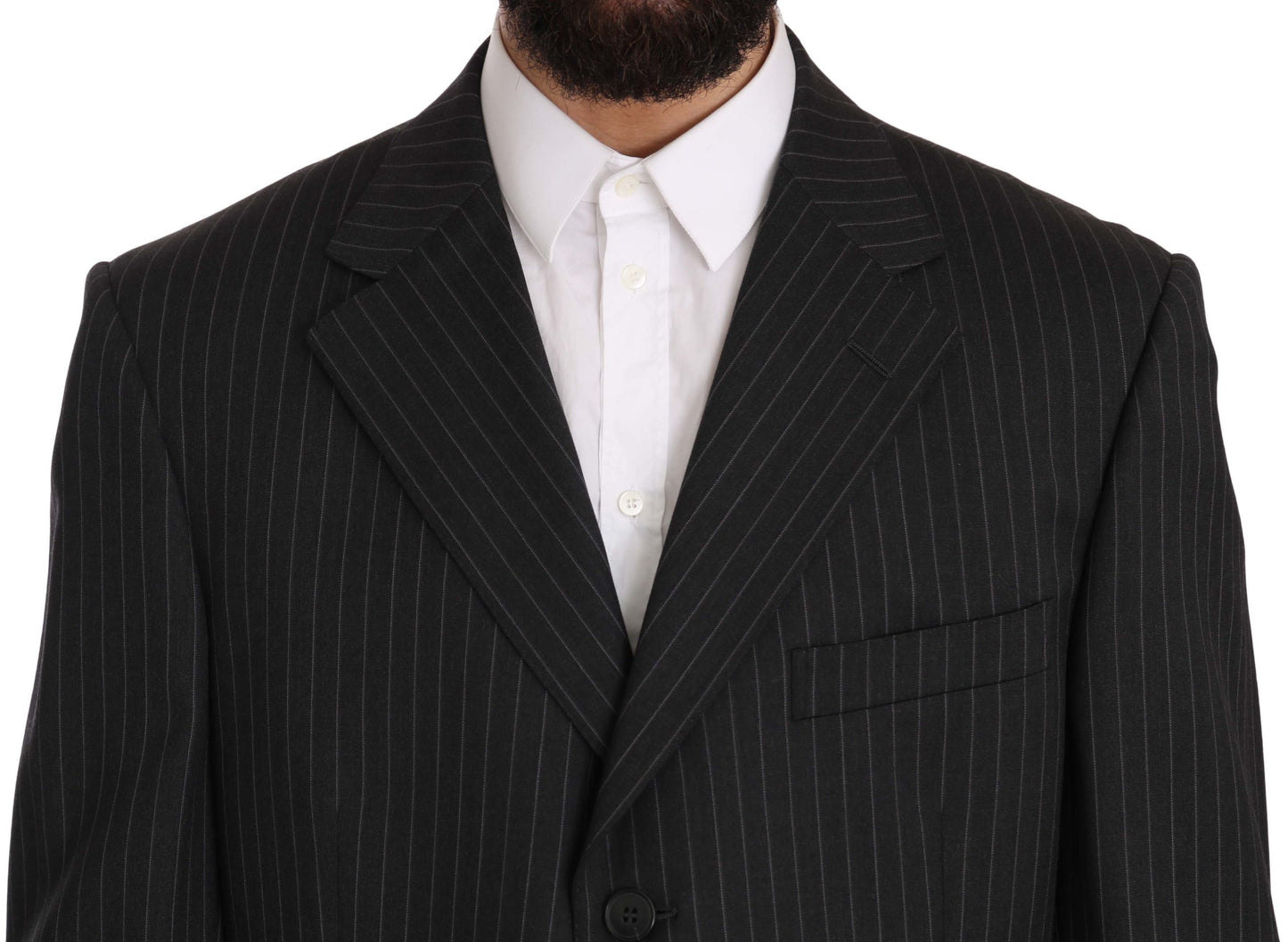 Z ZEGNA Costume noir rayé deux pièces, 3 boutons, 100% laine