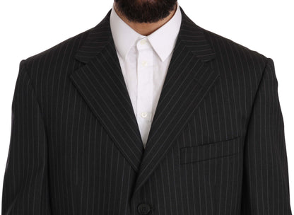 Z ZEGNA Costume noir rayé deux pièces, 3 boutons, 100% laine