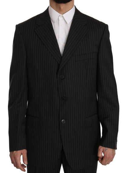 Z ZEGNA Costume noir rayé deux pièces, 3 boutons, 100% laine