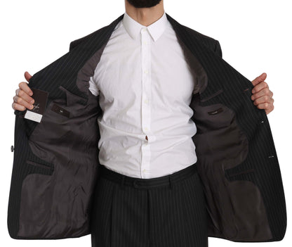 Z ZEGNA Costume noir rayé deux pièces, 3 boutons, 100% laine