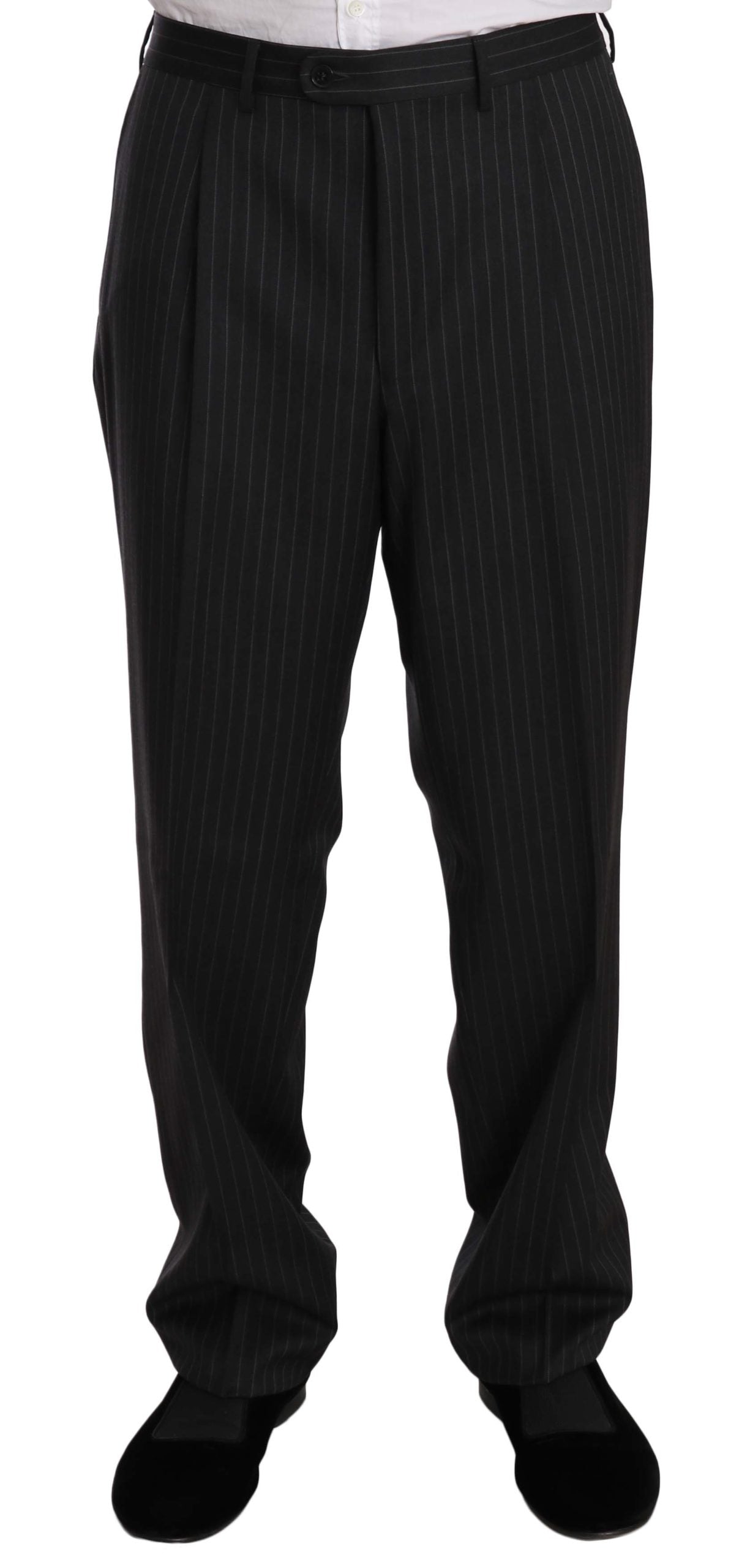 Z ZEGNA Costume noir rayé deux pièces, 3 boutons, 100% laine