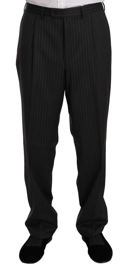Z ZEGNA Costume noir rayé deux pièces, 3 boutons, 100% laine