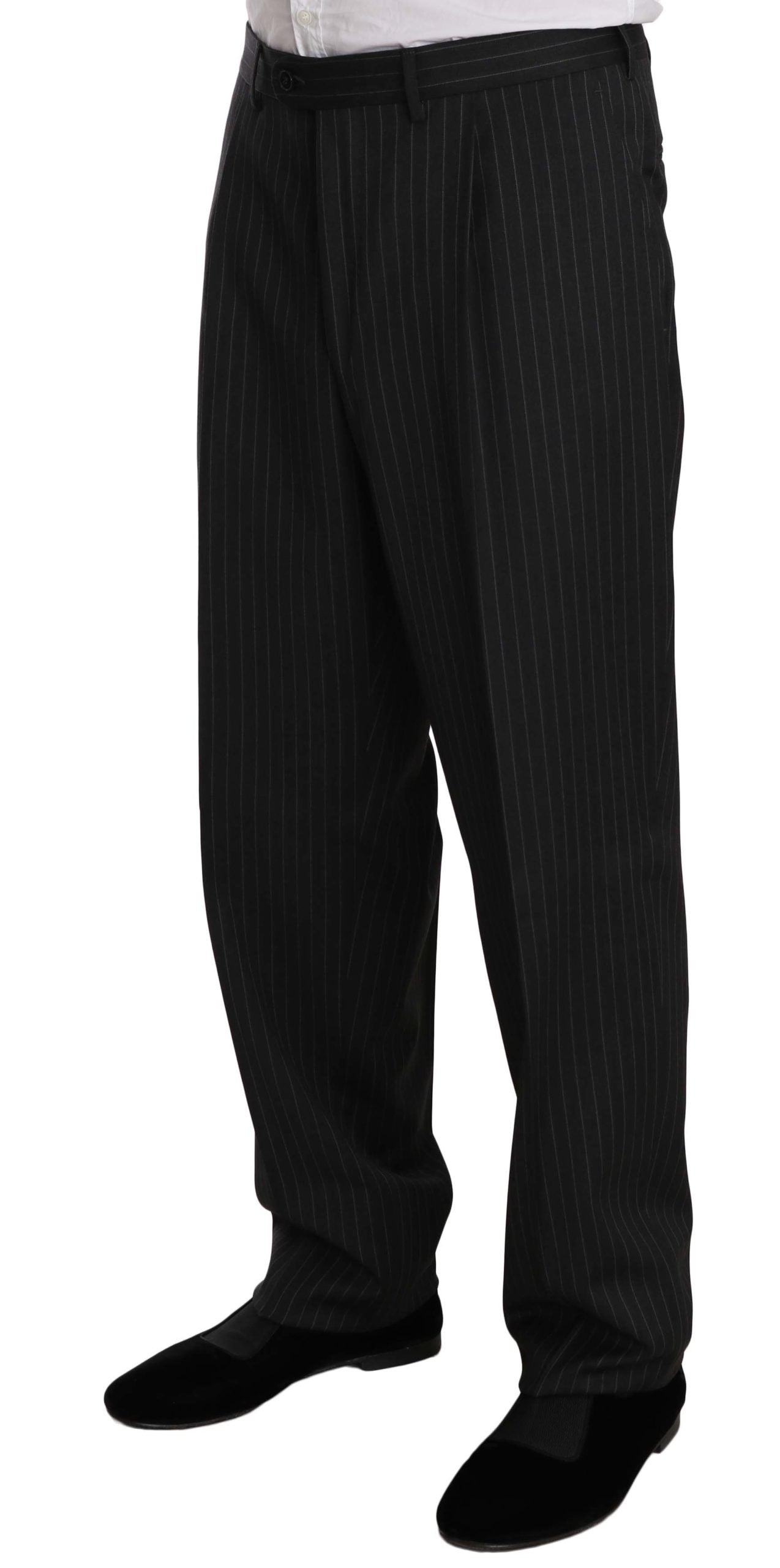 Z ZEGNA Costume noir rayé deux pièces, 3 boutons, 100% laine