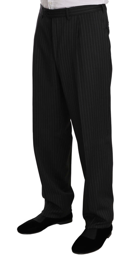 Z ZEGNA Costume noir rayé deux pièces, 3 boutons, 100% laine