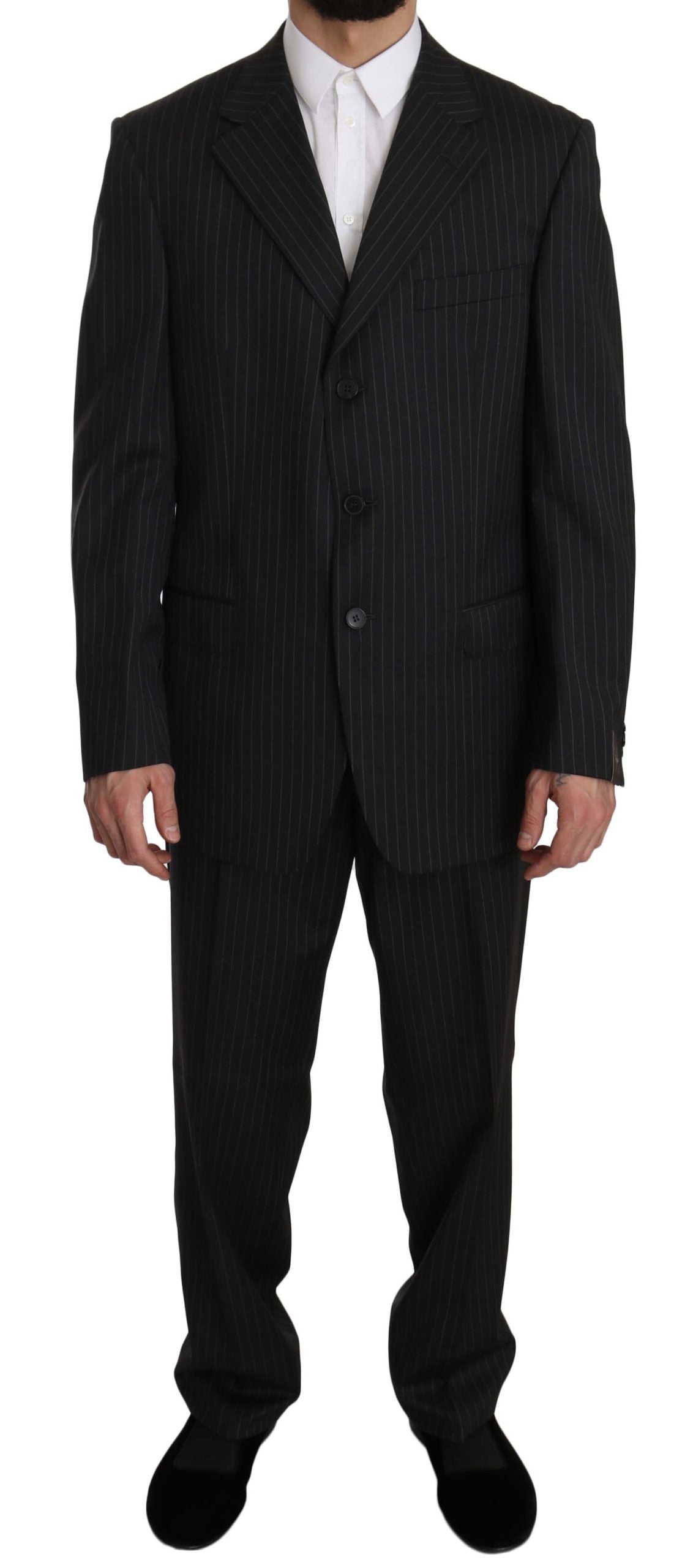 Z ZEGNA Costume noir rayé deux pièces, 3 boutons, 100% laine