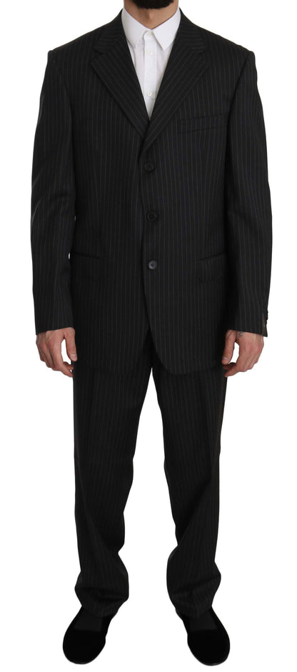 Z ZEGNA Costume noir rayé deux pièces, 3 boutons, 100% laine