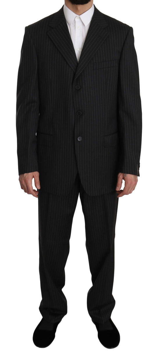 Z ZEGNA Costume noir rayé deux pièces, 3 boutons, 100% laine