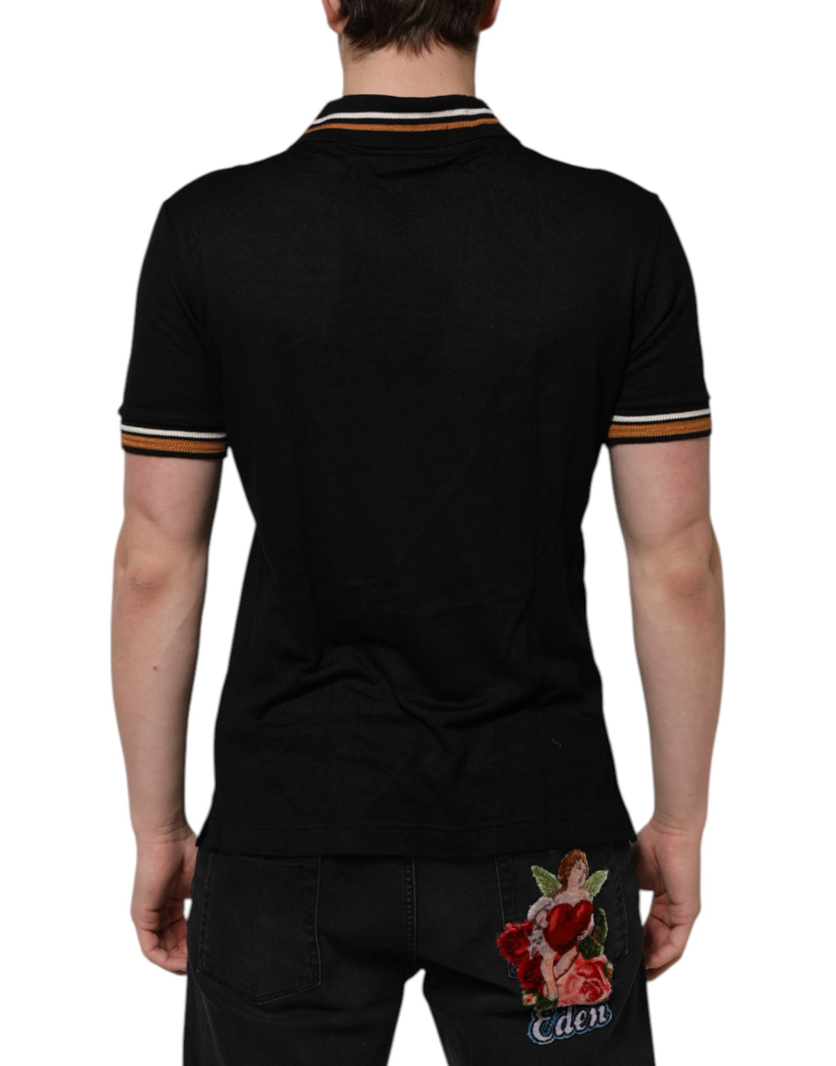 Polo homme Dolce &amp; Gabbana en soie noire à col V DG.