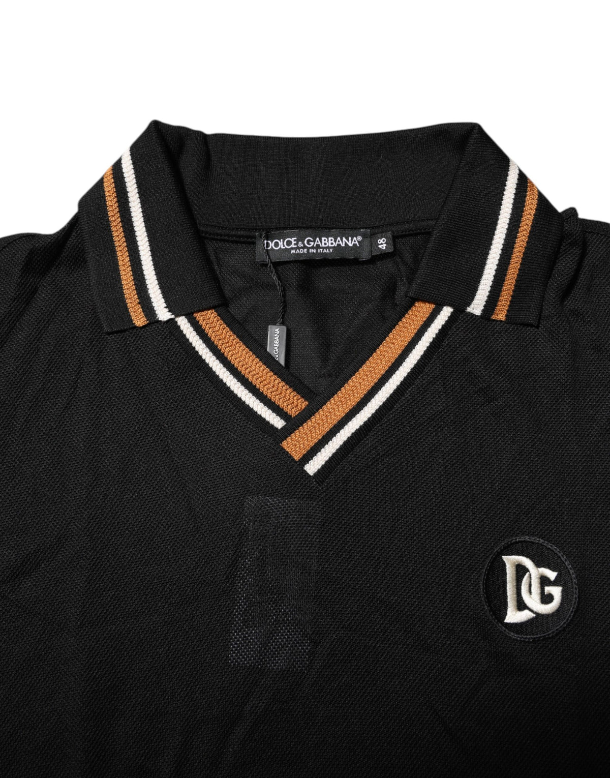 Polo homme Dolce &amp; Gabbana en soie noire à col V DG.