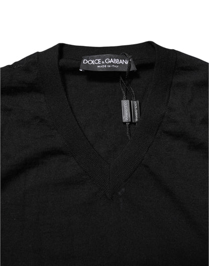 Dolce & Gabbana Black Cashmere V-Neck Long Sleeves T-shirt