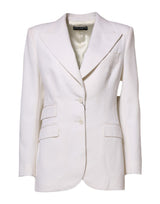Dolce & Gabbana White Wool Single Breasted Women's Coat Jacket