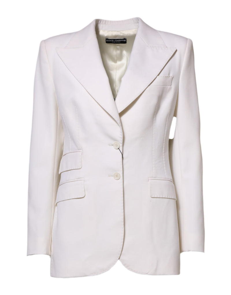 Dolce & Gabbana White Wool Single Breasted Women's Coat Jacket