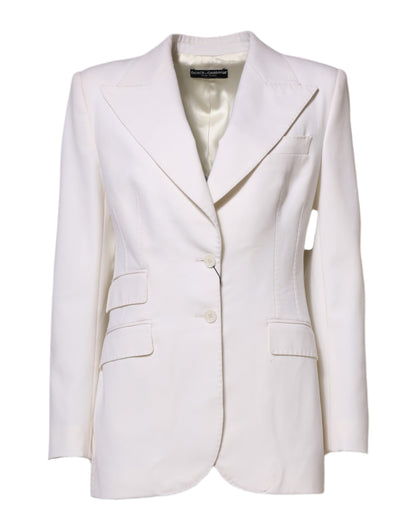 Dolce & Gabbana White Wool Single Breasted Women Coat Jacket