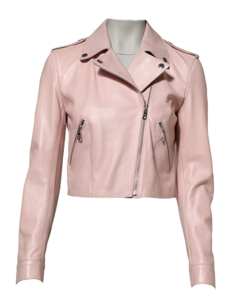 Dolce & Gabbana Light Pink Collar Leather Biker Jacket