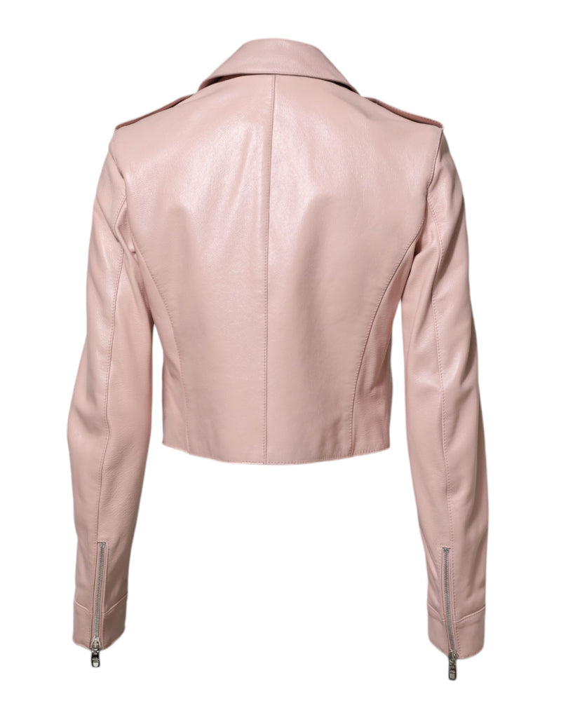 Dolce & Gabbana Light Pink Collar Leather Biker Jacket