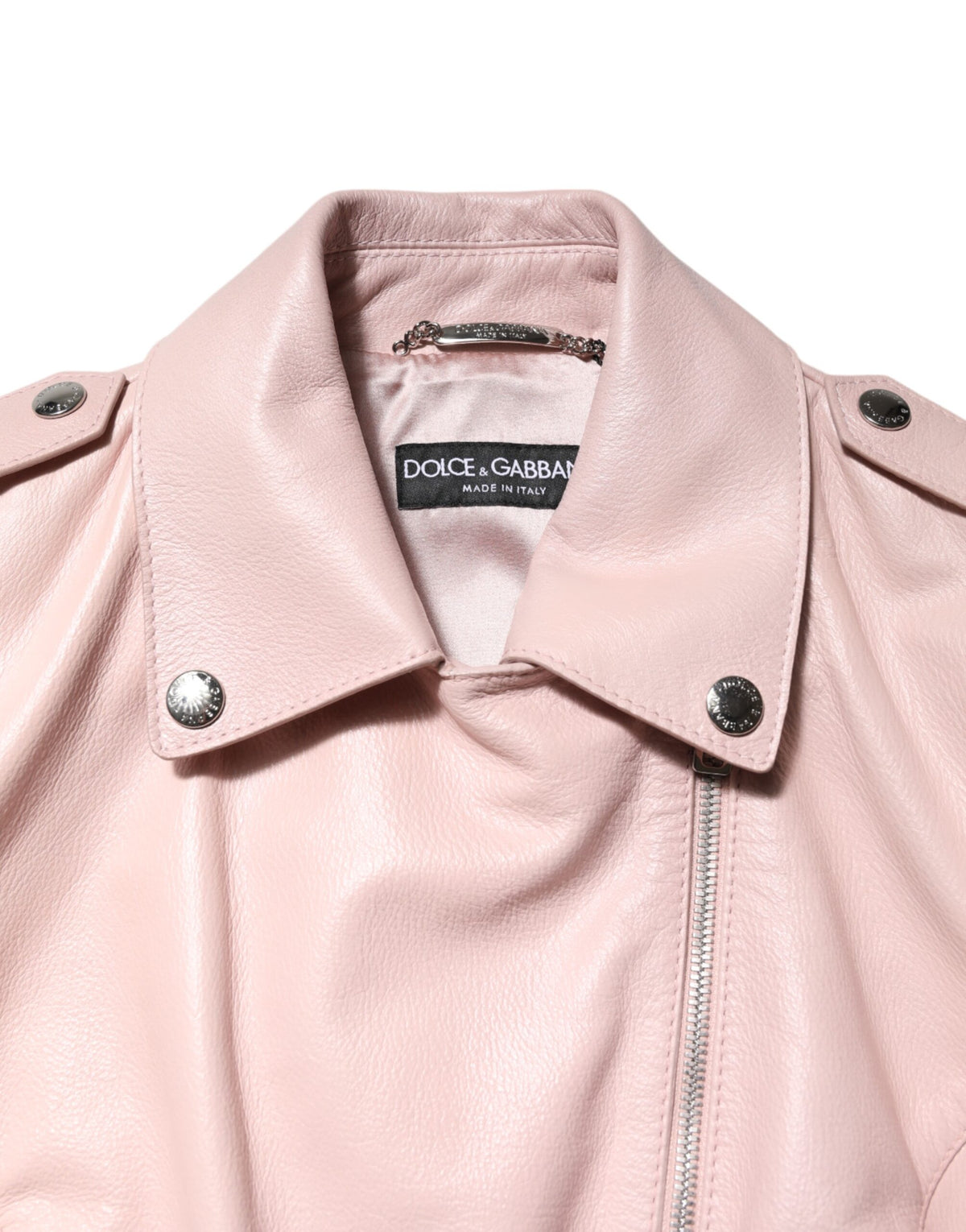 Dolce & Gabbana Light Pink Collar Leather Biker Jacket