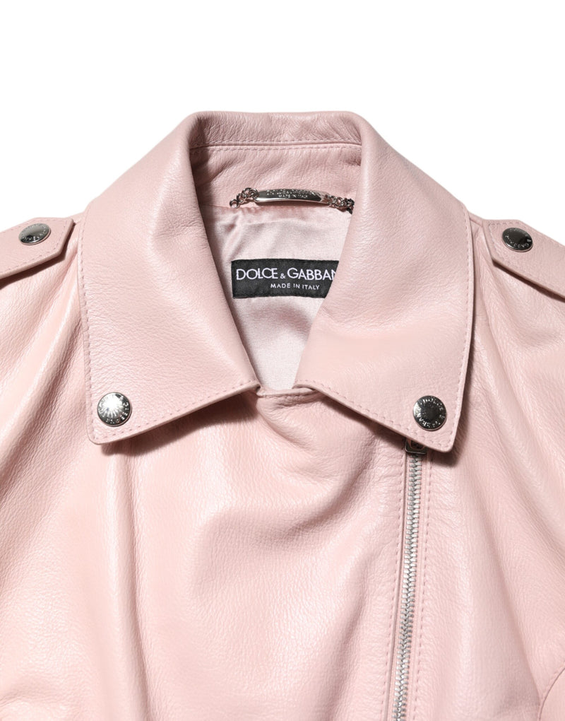 Dolce & Gabbana Light Pink Collar Leather Biker Jacket