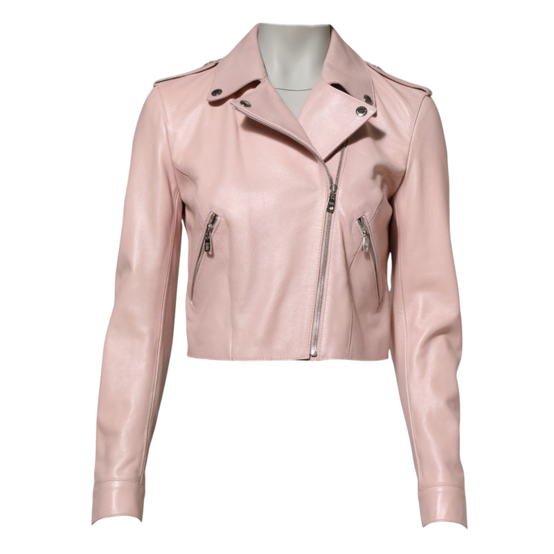Dolce & Gabbana Light Pink Collar Leather Biker Jacket