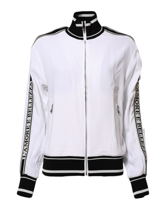 Veste à fermeture éclair intégrale pour femme en viscose blanche avec logo Dolce & Gabbana