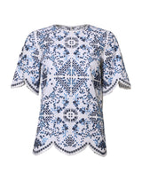 Dolce & Gabbana Blouse en Dentelle Bleue à Col Rond