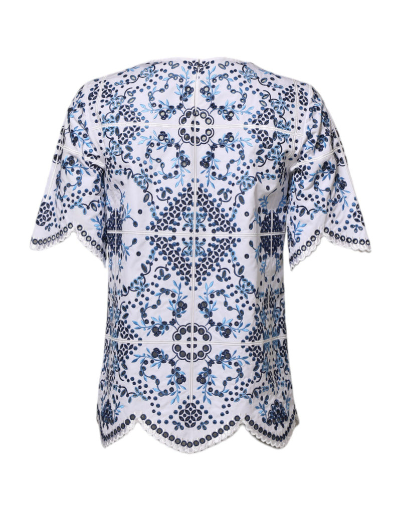 Dolce & Gabbana Blouse en Dentelle Bleue à Col Rond