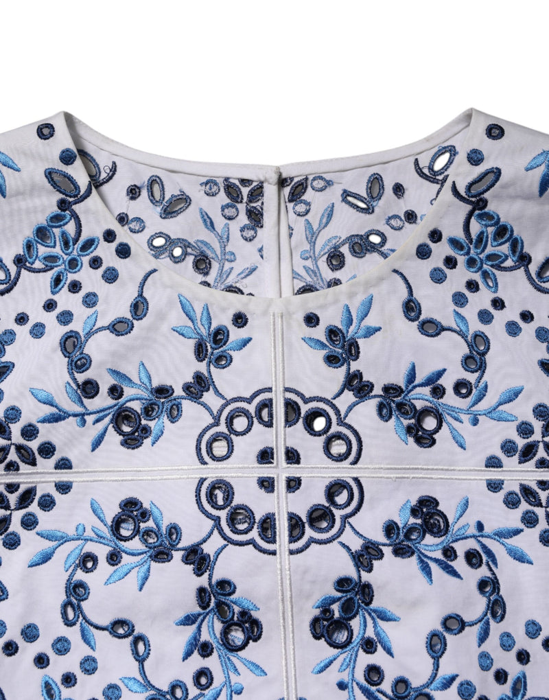 Dolce & Gabbana Blouse en Dentelle Bleue à Col Rond