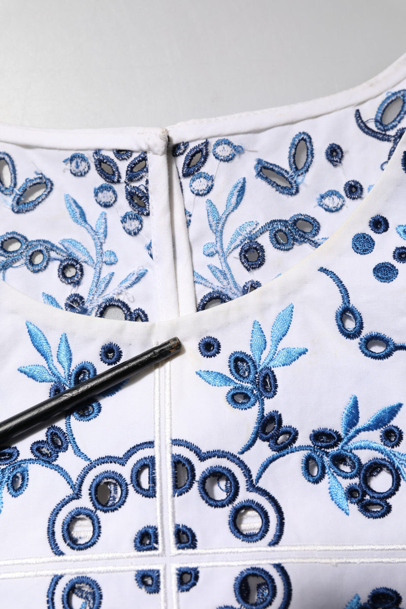 Dolce & Gabbana Blouse en Dentelle Bleue à Col Rond
