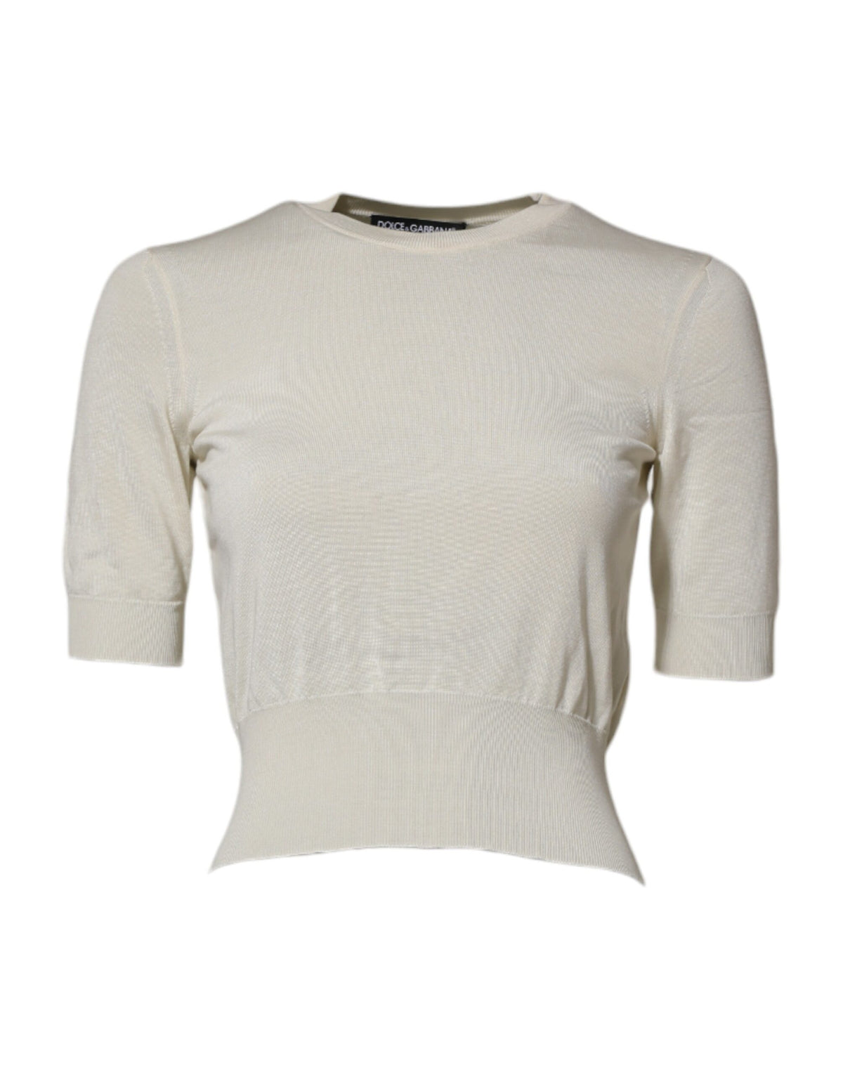 Dolce & Gabbana Blouse Pullover Top en Soie Blanche à Manches Courtes