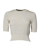 Dolce & Gabbana Blouse Pullover Top en Soie Blanche à Manches Courtes