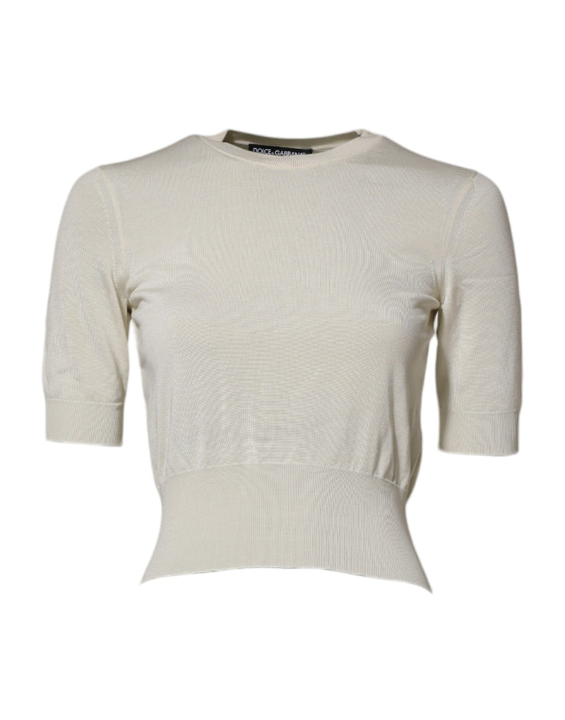 Dolce & Gabbana Blouse Pullover Top en Soie Blanche à Manches Courtes