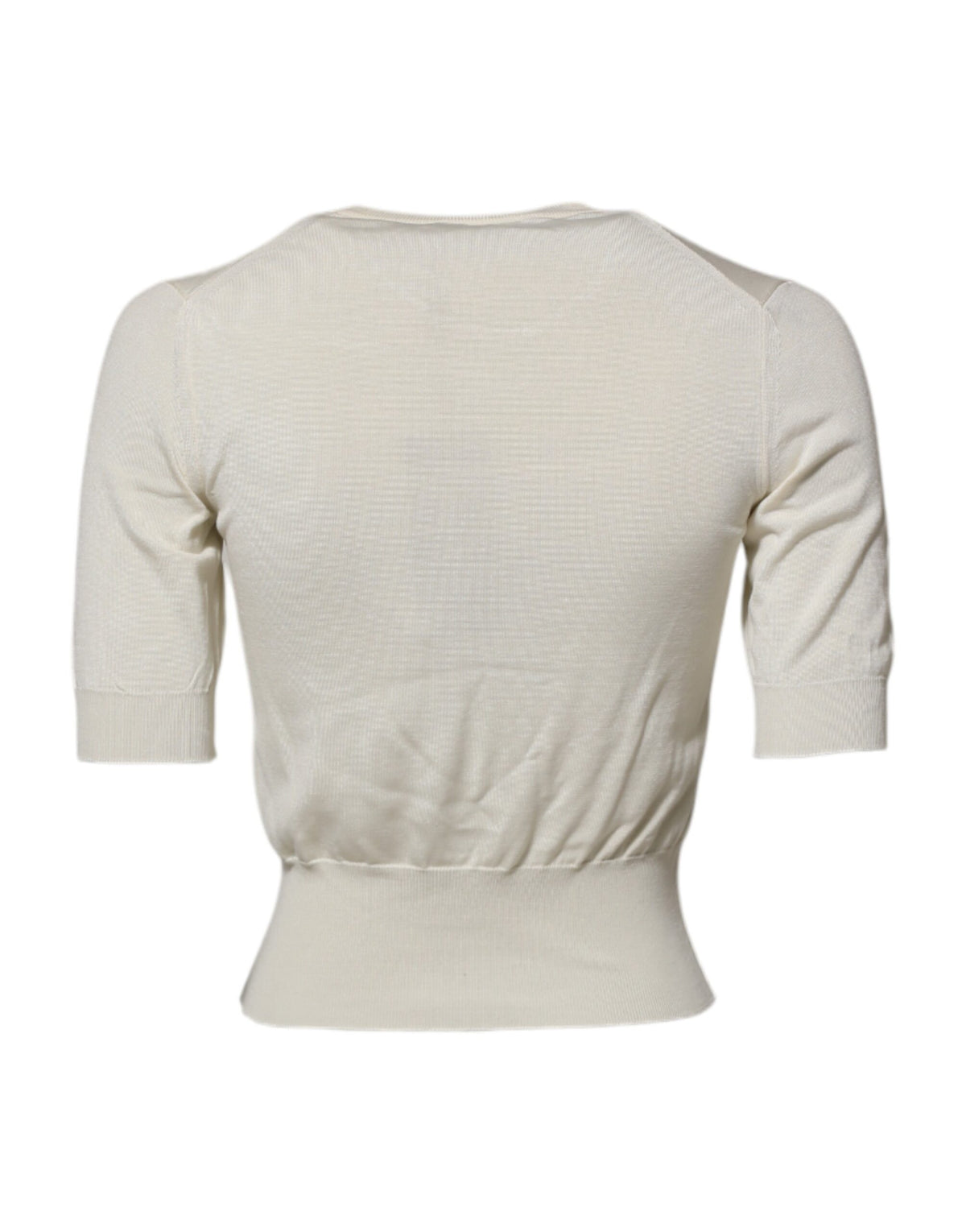 Dolce & Gabbana Blouse Pullover Top en Soie Blanche à Manches Courtes