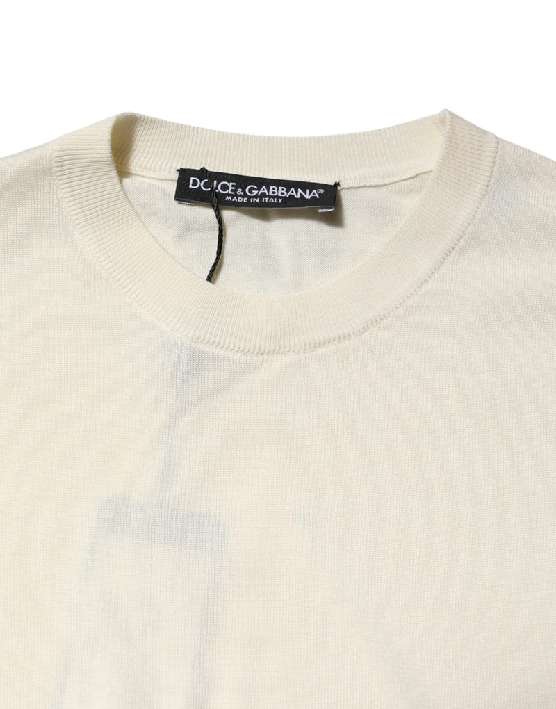 Dolce & Gabbana Blouse Pullover Top en Soie Blanche à Manches Courtes