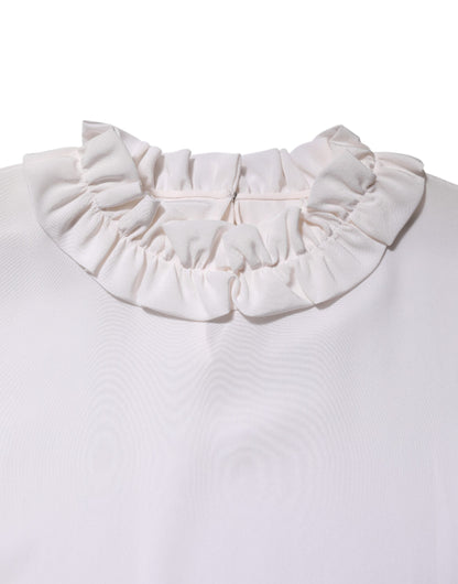 Dolce & Gabbana White Ruffled Neckline Blouse Pullover Top