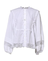 Dolce & Gabbana Blouse Top Blanc à Volants en Dentelle