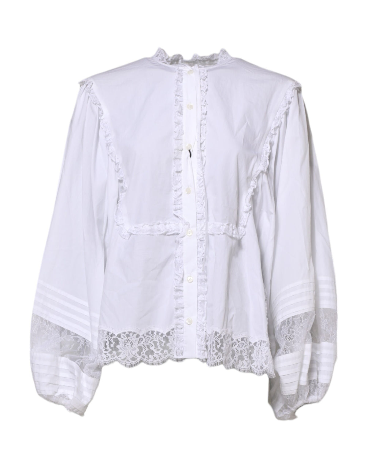 Dolce & Gabbana Blouse Top Blanc à Volants en Dentelle