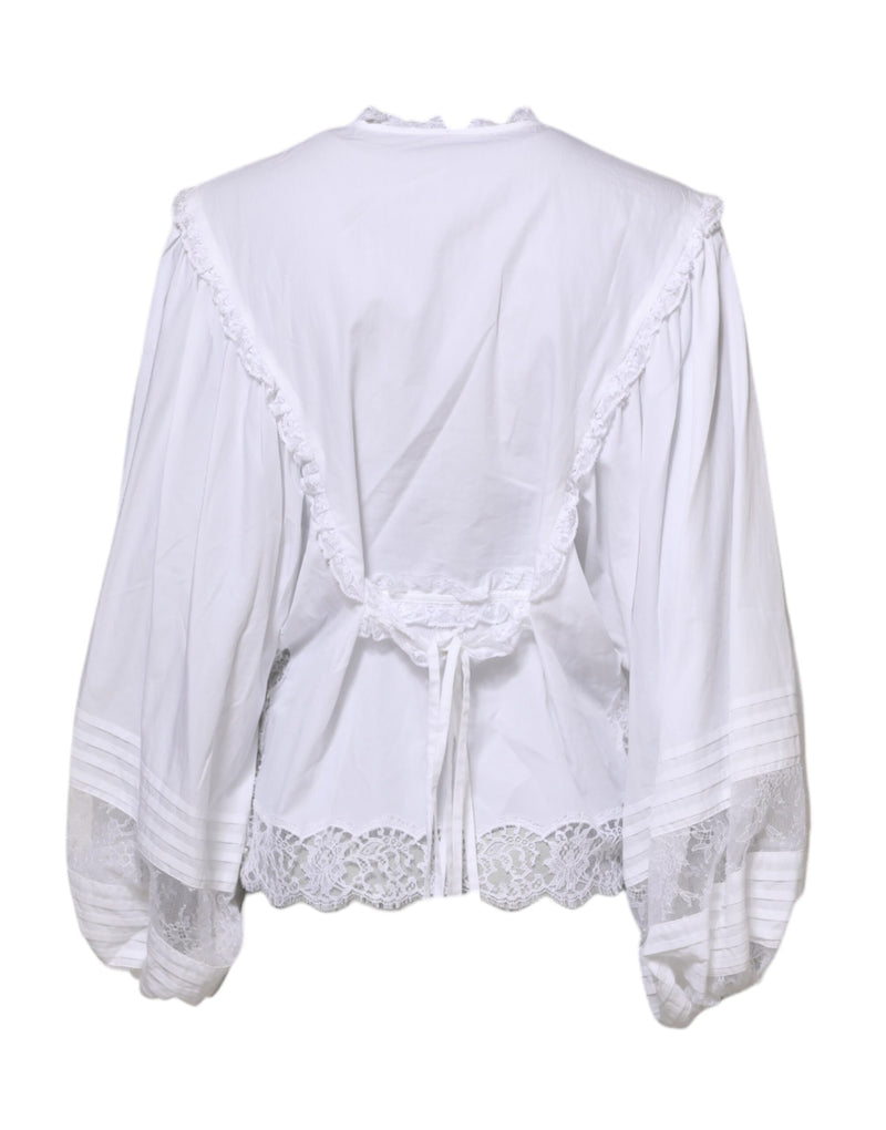 Dolce & Gabbana Blouse Top Blanc à Volants en Dentelle