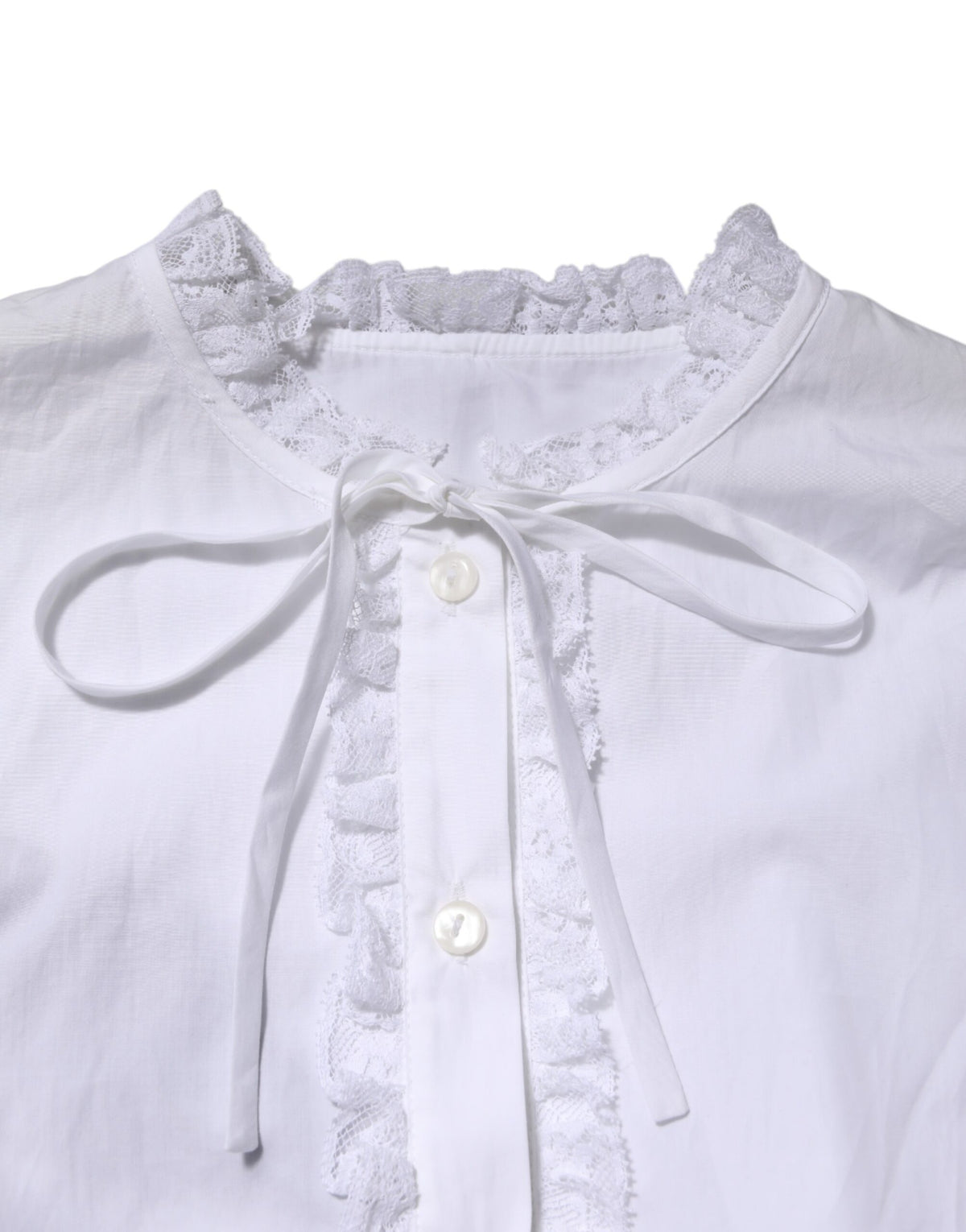 Dolce & Gabbana Blouse Top Blanc à Volants en Dentelle